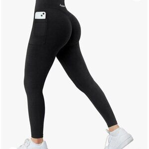 A AGROSTE Women Seamless Workout Leggings Pockets Scrunch Butt High Waisted L